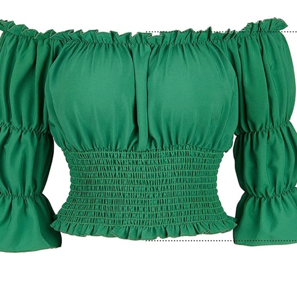 Green Off-Shoulder Smocked Top - Picture 3 of 7